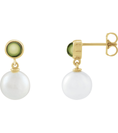 88753 Earring Set Cultured Freshwater Pearl Pearl 8 Mm 14K Yellow Natural Peridot Pair Friction Backs Included Polished Cultured Pearl And Natural Peridot Cabochon Drop Earrings