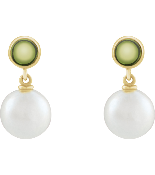 88753 Earring Set Cultured Freshwater Pearl Pearl 8 Mm 14K Yellow Natural Peridot Pair Friction Backs Included Polished Cultured Pearl And Natural Peridot Cabochon Drop Earrings
