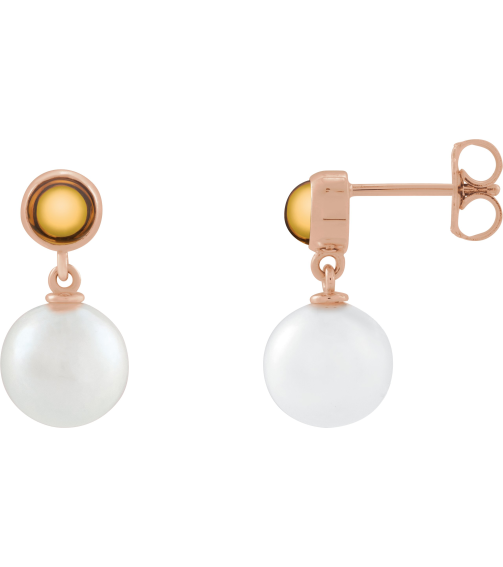 88753 Earring Set Cultured Freshwater Pearl Pearl 8 Mm 14K Rose Natural Citrine Pair Friction Backs Included Polished Cultured Pearl And Natural Citrine Cabochon Drop Earrings