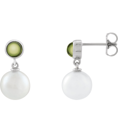 88753 Earring Set Cultured Freshwater Pearl Pearl 8 Mm 14K White Natural Peridot Pair Friction Backs Included Polished Cultured Pearl And Natural Peridot Cabochon Drop Earrings