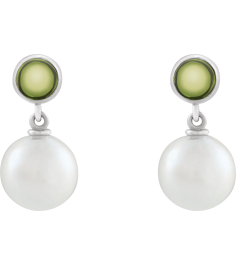 88753 Earring Set Cultured Freshwater Pearl Pearl 8 Mm 14K White Natural Peridot Pair Friction Backs Included Polished Cultured Pearl And Natural Peridot Cabochon Drop Earrings