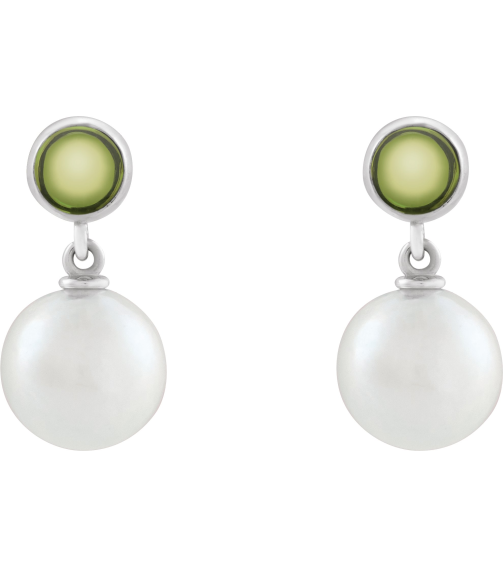 88753 Earring Set Cultured Freshwater Pearl Pearl 8 Mm 14K White Natural Peridot Pair Friction Backs Included Polished Cultured Pearl And Natural Peridot Cabochon Drop Earrings