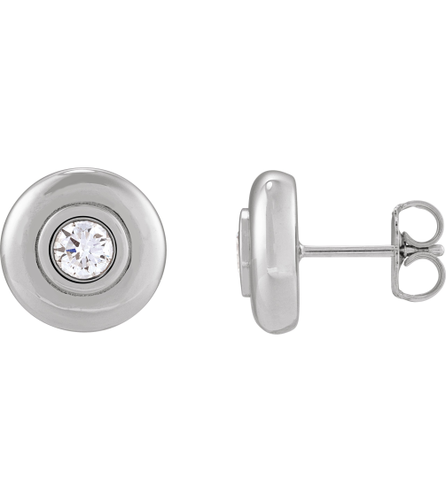 88850 Sterling Silver Set Round Natural Diamond Pair 4.1Mm 12 Ctw I1, G-H Friction Friction Backs Included Bezel Polished 12 Ctw Natural Diamond Puffed Bezel-Set Stud Earrings