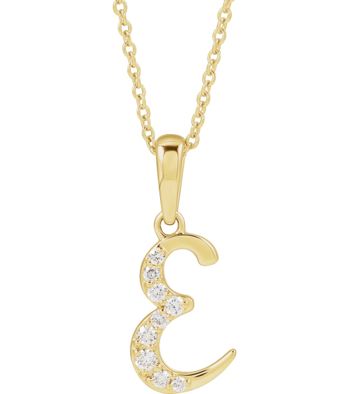 689337 Necklace Set 14K Yellow Initial E Natural Diamond Round None I1, G-H 110 Ctw 18 In Polished 110 Ctw Natural Diamond Initial Necklace
