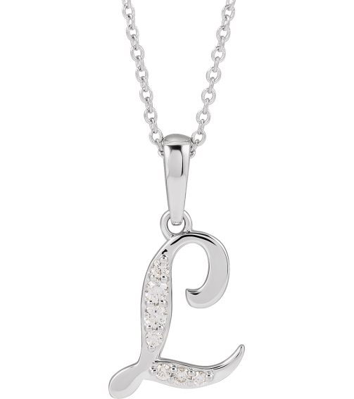 689337 Necklace Set 14K White Initial L Natural Diamond Round None I1, G-H 110 Ctw 18 In Polished 110 Ctw Natural Diamond Initial Necklace