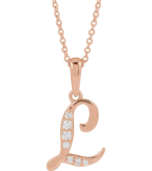 689337 Necklace Set 14K Rose Initial L Natural Diamond Round None I1, G-H 110 Ctw 18 In Polished 110 Ctw Natural Diamond Initial Necklace