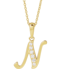 689337 Necklace Set 14K Yellow Initial N Natural Diamond Round None I1, G-H 110 Ctw 18 In Polished 110 Ctw Natural Diamond Initial Necklace