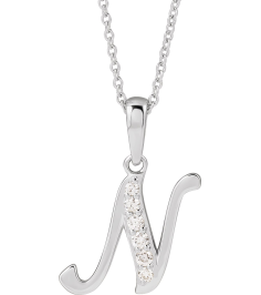 689337 Necklace Set 14K White Initial N Natural Diamond Round None I1, G-H 110 Ctw 18 In Polished 110 Ctw Natural Diamond Initial Necklace