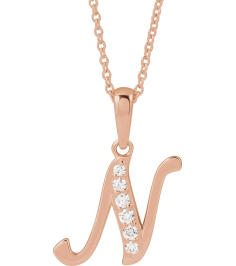 689337 Necklace Set 14K Rose Initial N Natural Diamond Round None I1, G-H 110 Ctw 18 In Polished 110 Ctw Natural Diamond Initial Necklace