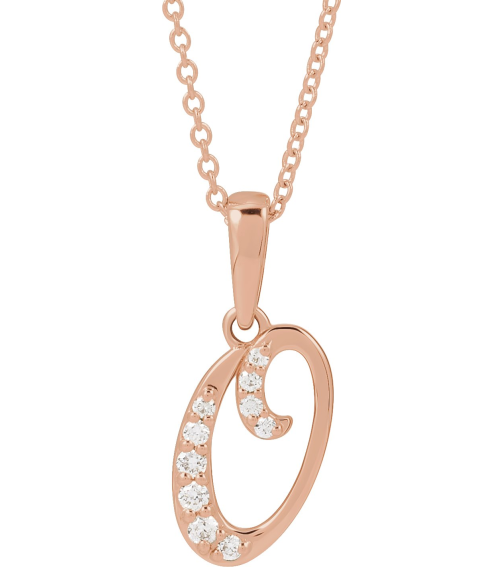 689337 Necklace Set 14K Rose Initial O Natural Diamond Round None I1, G-H 110 Ctw 18 In Polished 110 Ctw Natural Diamond Initial Necklace