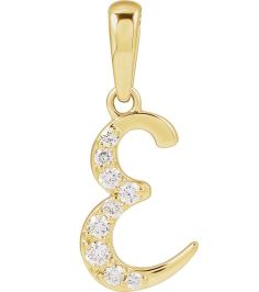 689337 Pendant Set 14K Yellow Initial E Natural Diamond Round None I1, G-H 110 Ctw Polished 110 Ctw Natural Diamond Initial Pendant