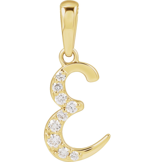 689337 Pendant Set 14K Yellow Initial E Natural Diamond Round None I1, G-H 110 Ctw Polished 110 Ctw Natural Diamond Initial Pendant