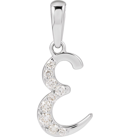 689337 Pendant Set 14K White Initial E Natural Diamond Round None I1, G-H 110 Ctw Polished 110 Ctw Natural Diamond Initial Pendant