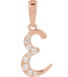 689337 Pendant Set 14K Rose Initial E Natural Diamond Round None I1, G-H 110 Ctw Polished 110 Ctw Natural Diamond Initial Pendant