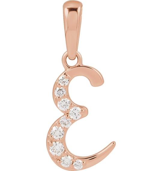 689337 Pendant Set 14K Rose Initial E Natural Diamond Round None I1, G-H 110 Ctw Polished 110 Ctw Natural Diamond Initial Pendant
