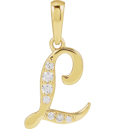 689337 Pendant Set 14K Yellow Initial L Natural Diamond Round None I1, G-H 110 Ctw Polished 110 Ctw Natural Diamond Initial Pendant