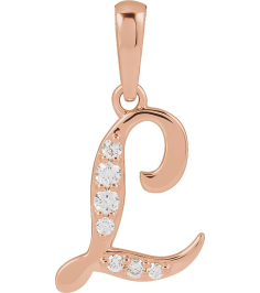 689337 Pendant Set 14K Rose Initial L Natural Diamond Round None I1, G-H 110 Ctw Polished 110 Ctw Natural Diamond Initial Pendant