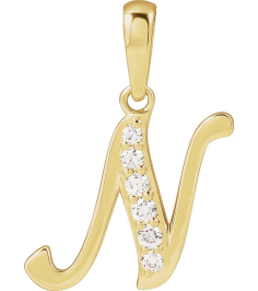 689337 Pendant Set 14K Yellow Initial N Natural Diamond Round None I1, G-H 110 Ctw Polished 110 Ctw Natural Diamond Initial Pendant