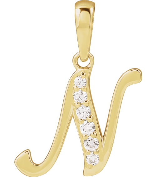 689337 Pendant Set 14K Yellow Initial N Natural Diamond Round None I1, G-H 110 Ctw Polished 110 Ctw Natural Diamond Initial Pendant