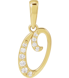 689337 Pendant Set 14K Yellow Initial O Natural Diamond Round None I1, G-H 110 Ctw Polished 110 Ctw Natural Diamond Initial Pendant