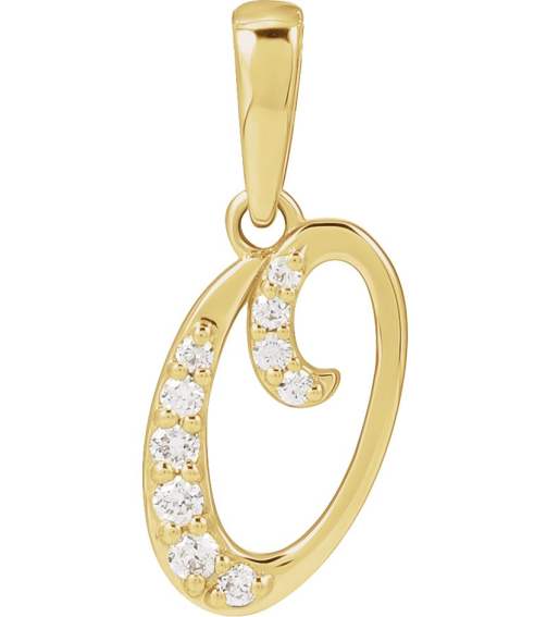 689337 Pendant Set 14K Yellow Initial O Natural Diamond Round None I1, G-H 110 Ctw Polished 110 Ctw Natural Diamond Initial Pendant