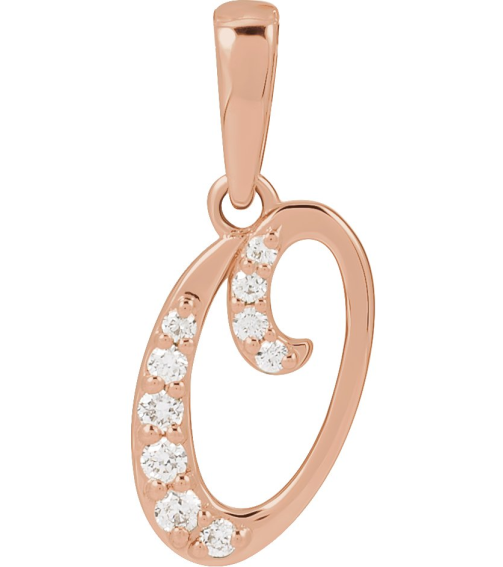 689337 Pendant Set 14K Rose Initial O Natural Diamond Round None I1, G-H 110 Ctw Polished 110 Ctw Natural Diamond Initial Pendant