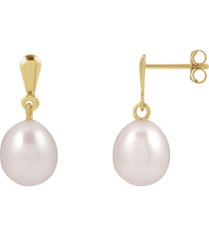 689320 Earring Set 14K Yellow 18.796 Mm None Cultured Freshwater Pearl Pearl 8-8.5 Pair Friction Backs Included Polished Cultured Freshwater White Pearl Drop Earrings