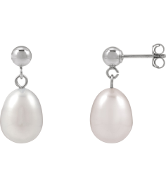 689322 Earring Set 14K White 18.796 Mm Cultured White Freshwater Pearl Pearl 8-8.5 Pair Friction Backs Included Polished Cultured Freshwater White Pearl Drop Earrings