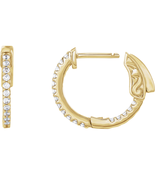 650183 Earring Set 14K Yellow 15.5 Mm 1.5 Mm Lab-Grown Diamond Round 1.3Mm 13 Ctw Vs, F+ Pair Hinged Polished 13Ctw Lab-Grown Diamond Inside-Outside Hoop Earrings