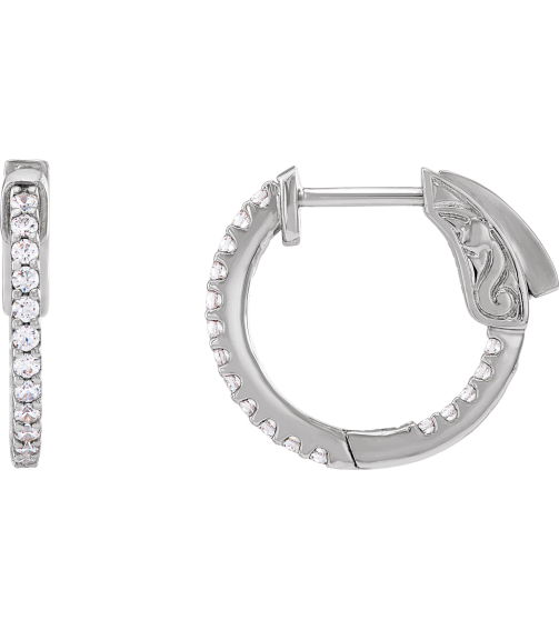 650183 Earring Set 14K White 15.5 Mm 1.5 Mm Lab-Grown Diamond Round 1.3Mm 13 Ctw Vs, F+ Pair Hinged Polished 13 Ctw Lab-Grown Diamond Inside-Outside Hoop Earrings