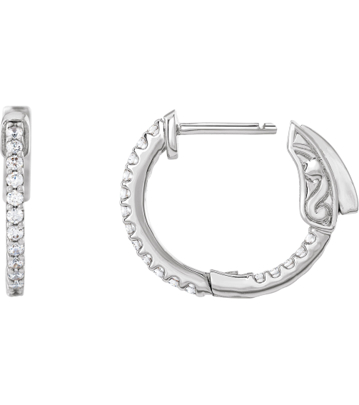 650183 Earring Set 14K White 15.5 Mm 1.5 Mm Lab-Grown Diamond Round 1.3Mm 13 Ctw Vs, F+ Pair Hinged Polished 13 Ctw Lab-Grown Diamond Inside-Outside Hoop Earrings