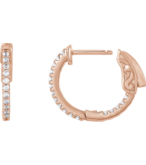 650183 Earring Set 14K Rose 15.5 Mm 1.5 Mm Lab-Grown Diamond Round 1.3Mm 13 Ctw Vs, F+ Pair Hinged Polished 13 Ctw Lab-Grown Diamond Inside-Outside Hoop Earrings