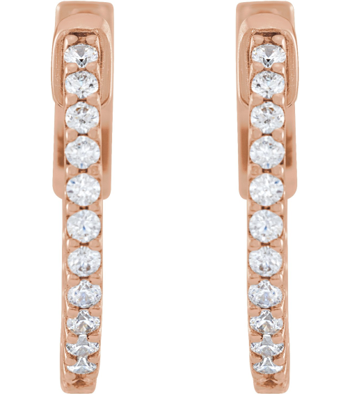 650183 Earring Set 14K Rose 15.5 Mm 1.5 Mm Lab-Grown Diamond Round 1.3Mm 13 Ctw Vs, F+ Pair Hinged Polished 13 Ctw Lab-Grown Diamond Inside-Outside Hoop Earrings