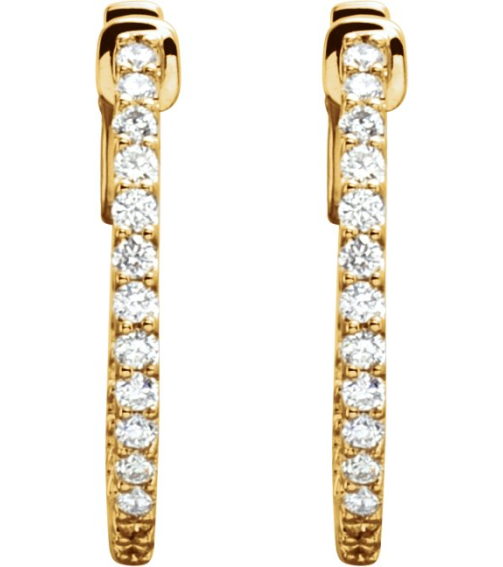 650183 Earring Set 14K Yellow 19 Mm 1.5 Mm Lab-Grown Diamond Round 1.4Mm 12 Ctw Vs, F+ Pair Hinged Polished 12 Ctw Lab-Grown Diamond Inside-Outside Hoop Earrings
