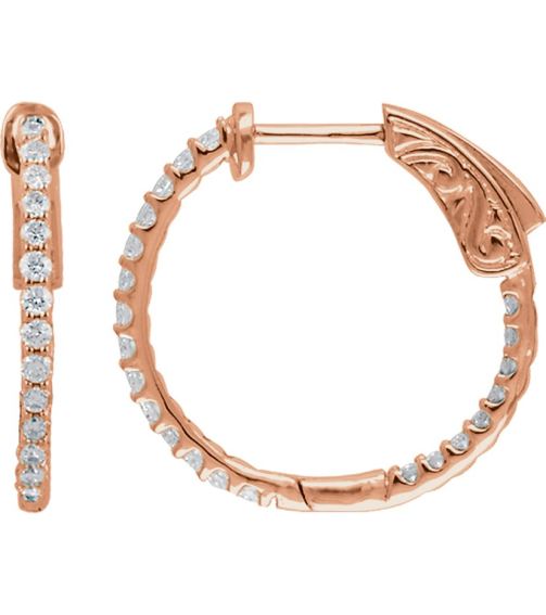650183 Earring Set 14K Rose 19 Mm 1.5 Mm Lab-Grown Diamond Round 1.4Mm 12 Ctw Vs, F+ Pair Hinged Polished 12 Ctw Lab-Grown Diamond Inside-Outside Hoop Earrings
