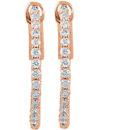 650183 Earring Set 14K Rose 19 Mm 1.5 Mm Lab-Grown Diamond Round 1.4Mm 12 Ctw Vs, F+ Pair Hinged Polished 12 Ctw Lab-Grown Diamond Inside-Outside Hoop Earrings
