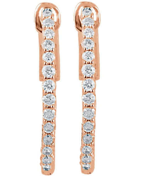 650183 Earring Set 14K Rose 19 Mm 1.5 Mm Lab-Grown Diamond Round 1.4Mm 12 Ctw Vs, F+ Pair Hinged Polished 12 Ctw Lab-Grown Diamond Inside-Outside Hoop Earrings