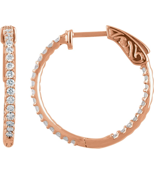 650183 Earring Set 14K Rose 23 Mm 1.7 Mm Lab-Grown Diamond Round 1.5Mm 34 Ctw Vs, F+ Pair Hinged Polished 34 Ctw Lab-Grown Diamond Inside-Outside Hoop Earrings