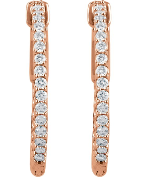 650183 Earring Set 14K Rose 23 Mm 1.7 Mm Lab-Grown Diamond Round 1.5Mm 34 Ctw Vs, F+ Pair Hinged Polished 34 Ctw Lab-Grown Diamond Inside-Outside Hoop Earrings