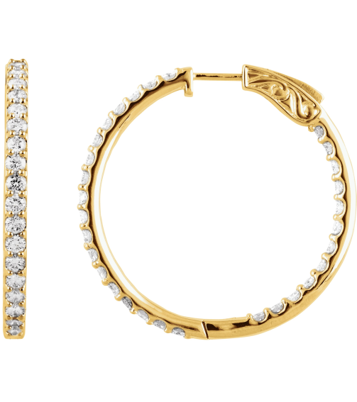 650183 Earring Set 14K Yellow 26.5 Mm 1.9 Mm Lab-Grown Diamond Round 1.6Mm 1 Ctw Vs, F+ Pair Hinged Polished 1 Ctw Lab-Grown Diamond Inside-Outside Hoop Earrings