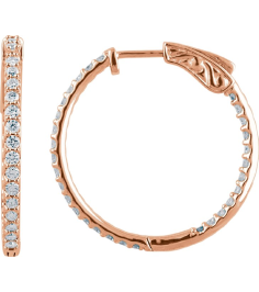 650183 Earring Set 14K Rose 26.5 Mm 1.9 Mm Lab-Grown Diamond Round 1.6Mm 1 Ctw Vs, F+ Pair Hinged Polished 1 Ctw Lab-Grown Diamond Inside-Outside Hoop Earrings
