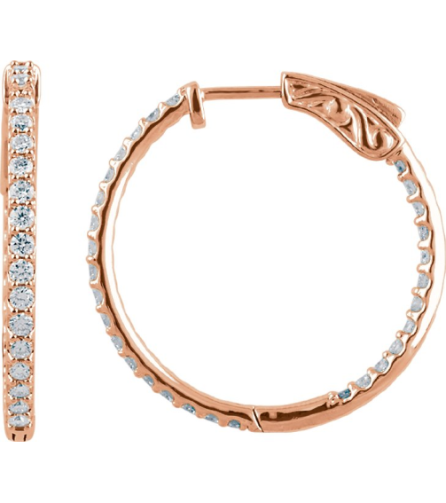 650183 Earring Set 14K Rose 26.5 Mm 1.9 Mm Lab-Grown Diamond Round 1.6Mm 1 Ctw Vs, F+ Pair Hinged Polished 1 Ctw Lab-Grown Diamond Inside-Outside Hoop Earrings