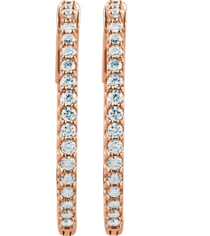 650183 Earring Set 14K Rose 26.5 Mm 1.9 Mm Lab-Grown Diamond Round 1.6Mm 1 Ctw Vs, F+ Pair Hinged Polished 1 Ctw Lab-Grown Diamond Inside-Outside Hoop Earrings