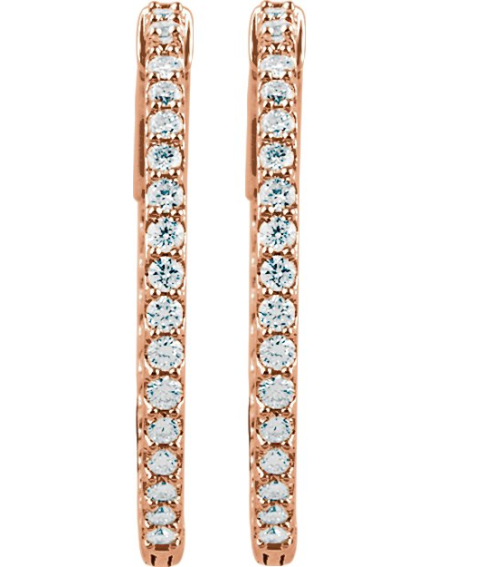 650183 Earring Set 14K Rose 26.5 Mm 1.9 Mm Lab-Grown Diamond Round 1.6Mm 1 Ctw Vs, F+ Pair Hinged Polished 1 Ctw Lab-Grown Diamond Inside-Outside Hoop Earrings