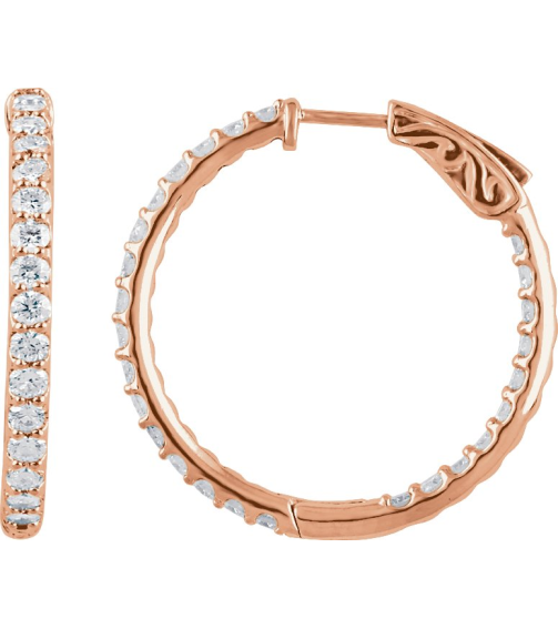 650183 Earring Set 14K Rose 29.5 Mm 2.3 Mm Lab-Grown Diamond Round 2.1Mm 2 Ctw Vs, F+ Pair Hinged Polished 2 Ctw Lab-Grown Diamond Inside-Outside Hoop Earrings