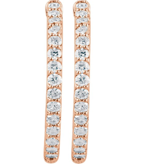 650183 Earring Set 14K Rose 29.5 Mm 2.3 Mm Lab-Grown Diamond Round 2.1Mm 2 Ctw Vs, F+ Pair Hinged Polished 2 Ctw Lab-Grown Diamond Inside-Outside Hoop Earrings