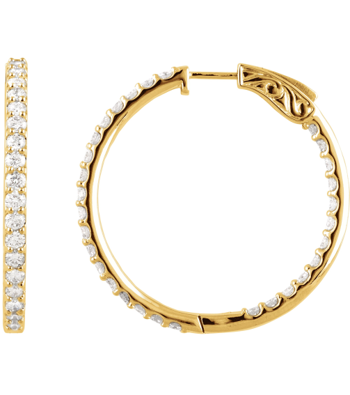 650183 Earring Set 14K Yellow 34.5 Mm 2.5 Mm Lab-Grown Diamond Round 2.4Mm 3 Ctw Vs, F+ Pair Hinged Polished 3 Ctw Lab-Grown Diamond Inside-Outside Hoop Earrings