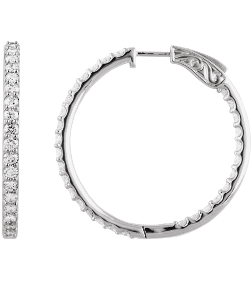 650183 Earring Set 14K White 34.5 Mm 2.5 Mm Lab-Grown Diamond Round 2.4Mm 3 Ctw Vs, F+ Pair Hinged Polished 3 Ctw Lab-Grown Diamond Inside-Outside Hoop Earrings