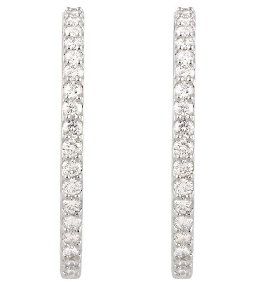 650183 Earring Set 14K White 34.5 Mm 2.5 Mm Lab-Grown Diamond Round 2.4Mm 3 Ctw Vs, F+ Pair Hinged Polished 3 Ctw Lab-Grown Diamond Inside-Outside Hoop Earrings