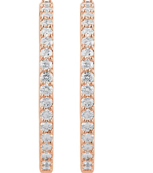 650183 Earring Set 14K Rose 34.5 Mm 2.5 Mm Lab-Grown Diamond Round 2.4Mm 3 Ctw Vs, F+ Pair Hinged Polished 3 Ctw Lab-Grown Diamond Inside-Outside Hoop Earrings